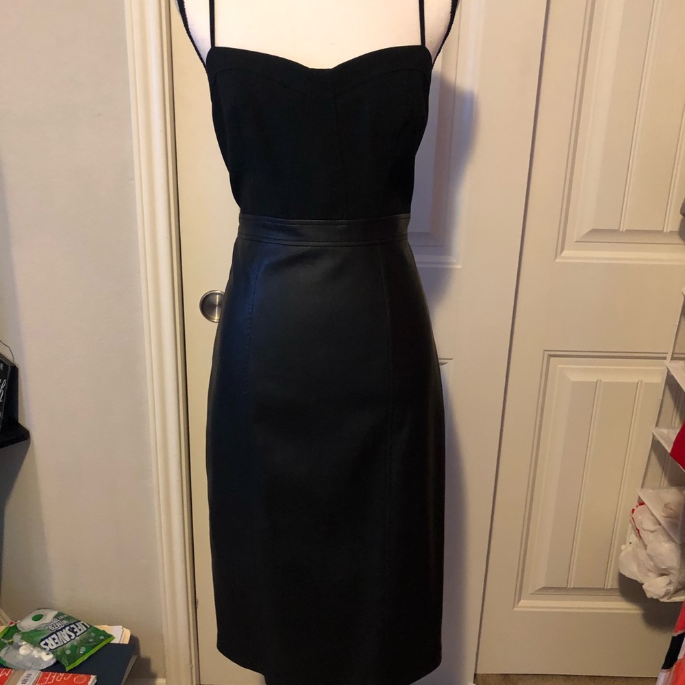 Faux leather bottom cloth top dress